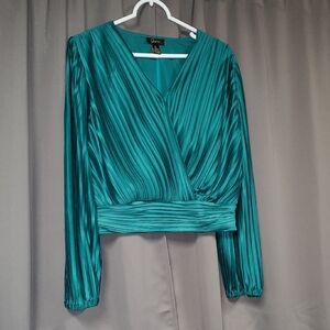 L Japna Green Wrap Pleated Blouse